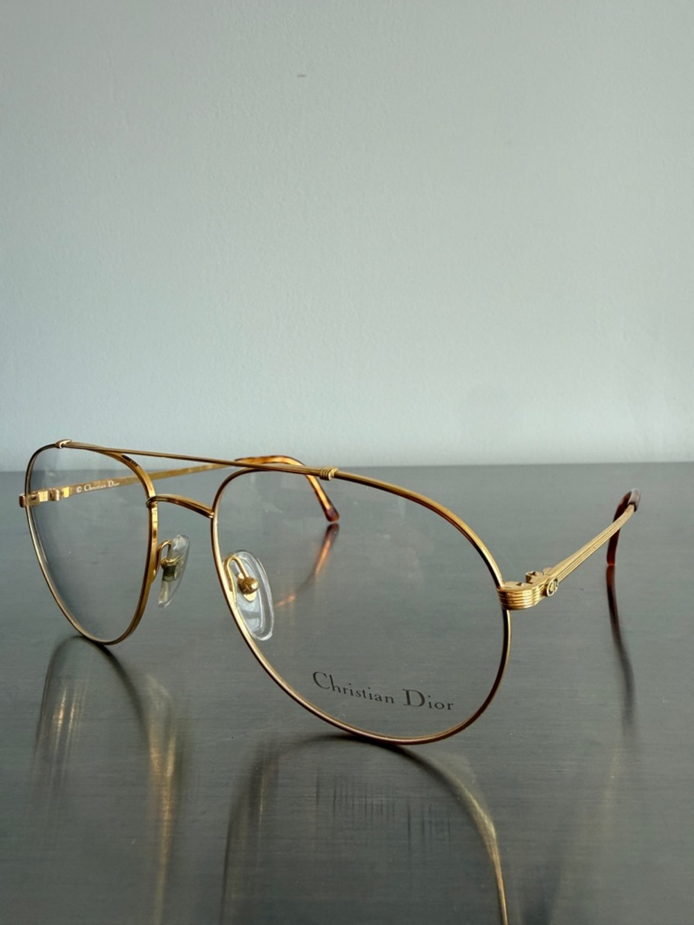 80’s Vintage Dior Gold aviator Glasses with Tortoiseshell Temples